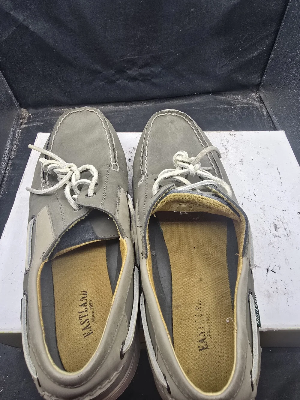 Eastland Gray Men’s Boat Shoes with White Laces